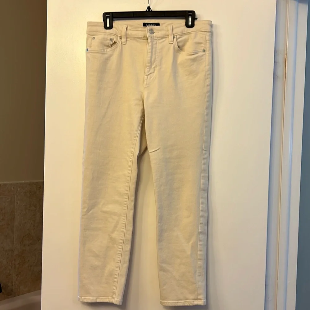 Lauren Ralph Lauren cream colored straight leg ankle length jean - Picture 1 of 3